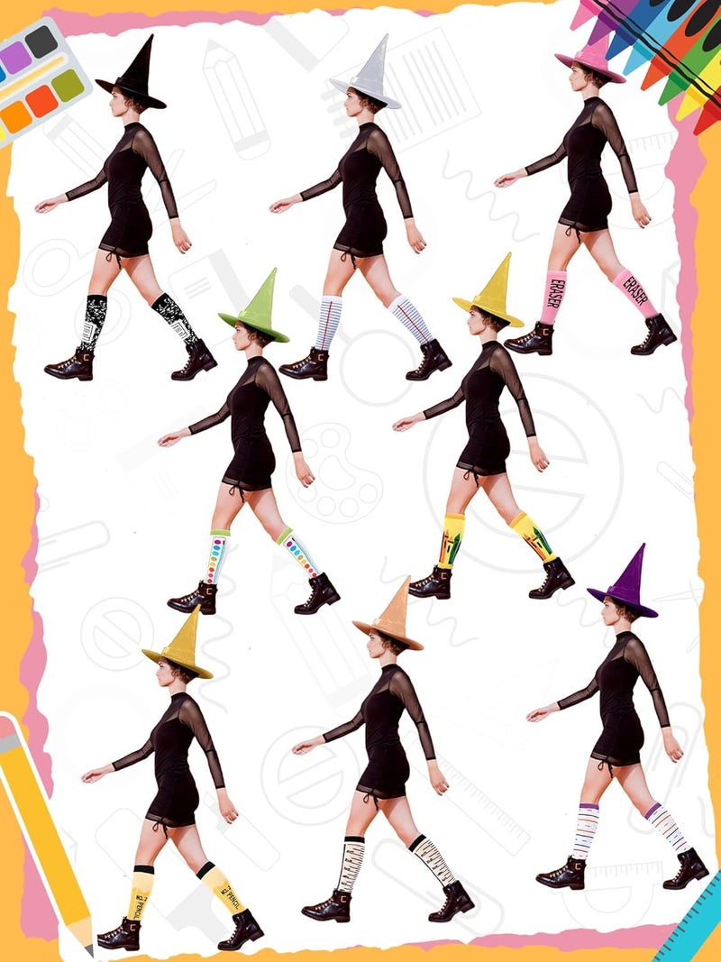 Glitopper 8 Pairs Colorful Crayon Knee High Socks Pencil Crayon Socks for Women Girl Teacher Costume School Supply - Image 4